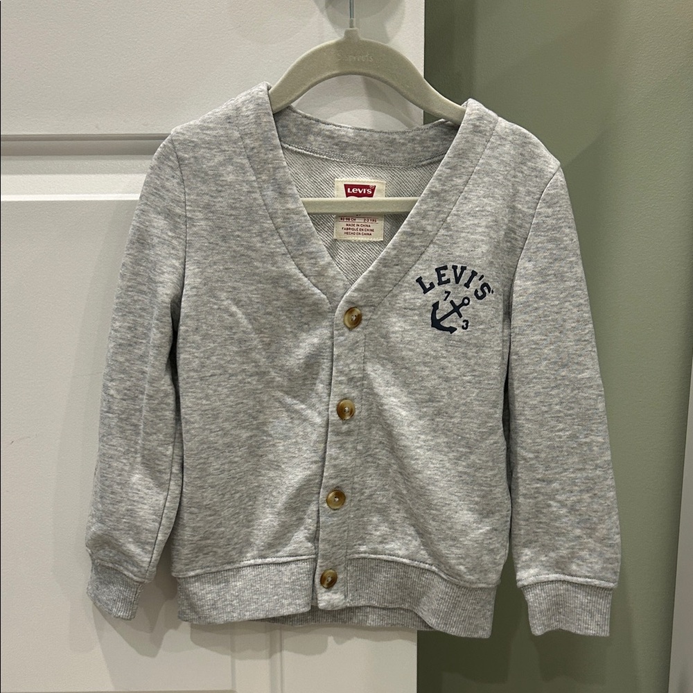 Levi's Heather Gray Kids Cardigan with Navy Logo